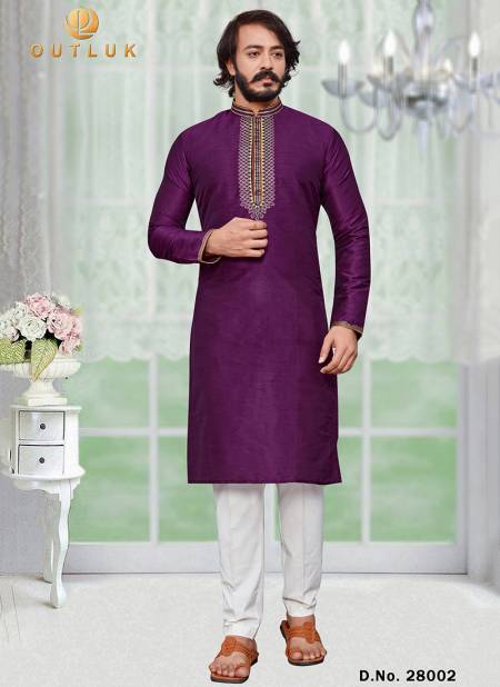 Purple Colour Outluk vol 28 Stylish Fancy Designer Party And Function Wear Art Silk Kurta Churidar Pajama Redymade Collection 28002